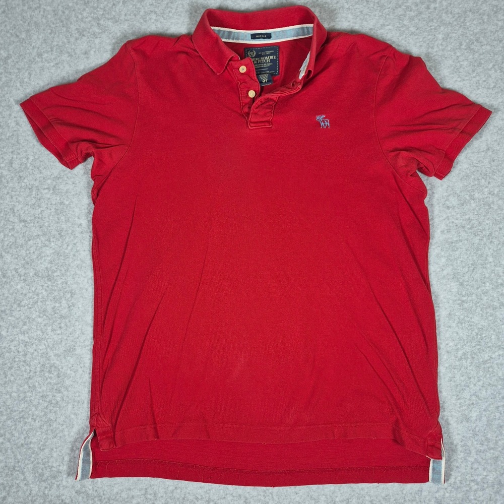 Abercrombie & Fitch Polo Shirt Mens XL Red Muscle Fit Short Sleeve Logo Pique